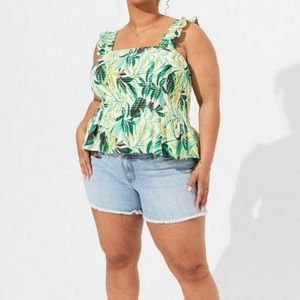 Torrid Peplum Washable Crinkle Gauze Smocked Tank Top